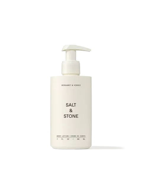 Salt & Stone body lotion, bergamot and hinoki, 206 ml pump bottle.