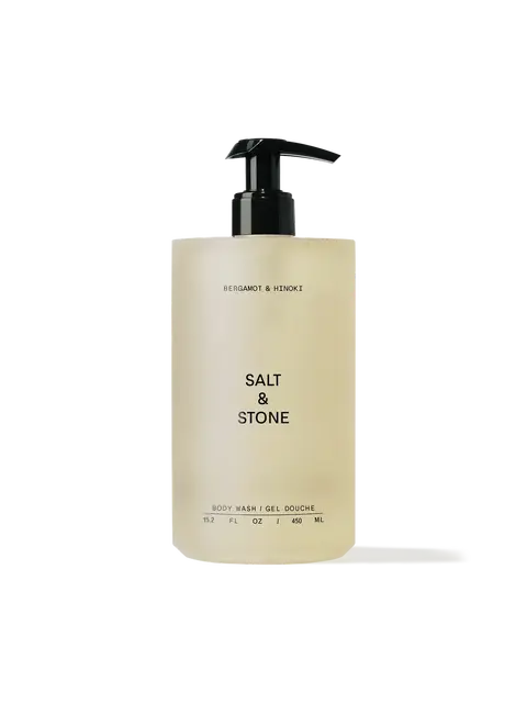 Salt & Stone body wash, bergamot and hinoki, 450 ml pump bottle.
