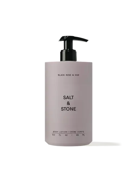 Salt & Stone Black Rose & Oud body lotion, 450 ml pump bottle.