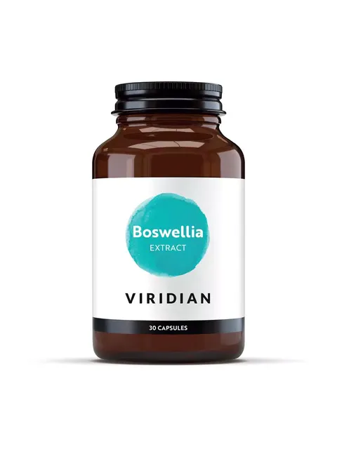 Brown bottle of Viridian Boswellia Extract, 30 capsules.