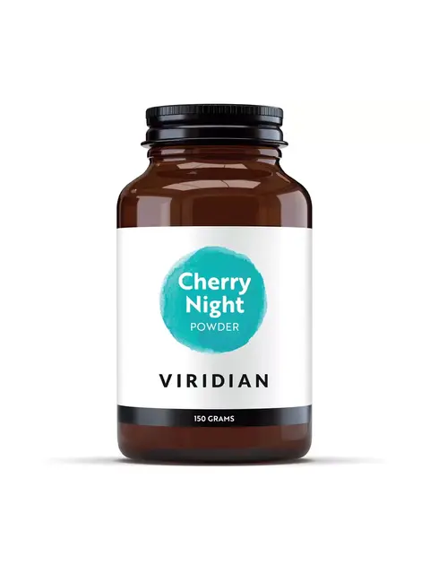 Brown jar of Viridian Cherry Night Powder, 150 grams.