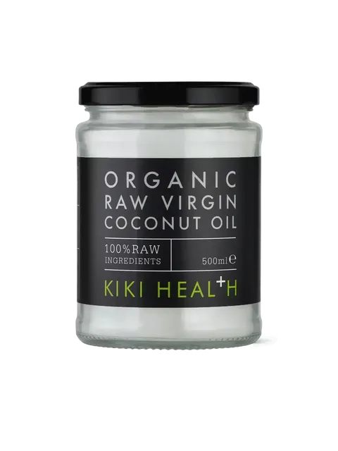 Kiki Health organic raw virgin coconut oil, 500ml jar.