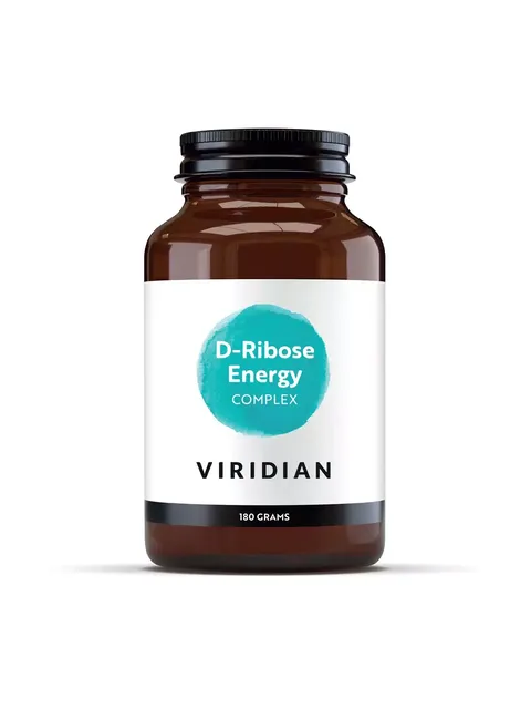 Brown jar labelled "D-Ribose Energy Complex" by Viridian, 180 grams.