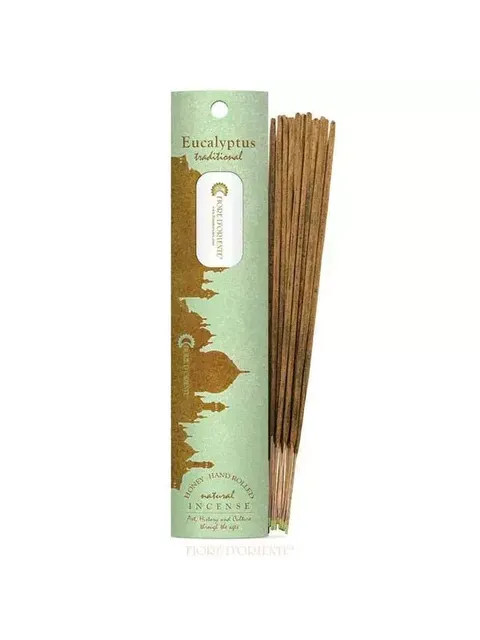 Eucalyptus incense sticks with green packaging and silhouette design.
