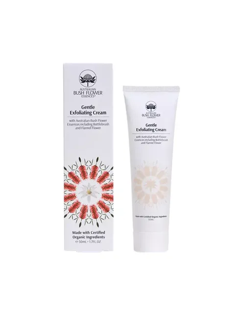 Gentle Exfoliating Cream with Australian Bush Flower Essences, 50ml tube and box.
