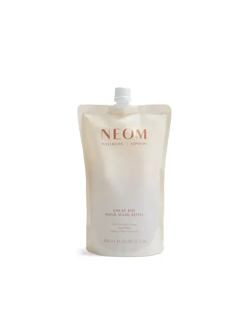 Neom Great Day Hand Wash Refill, 600ml pouch. Wild mint and mandarin scent.