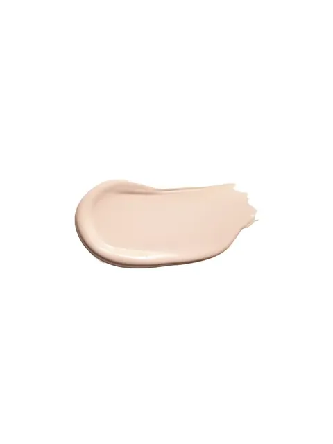 Creamy beige skincare product swatch on white background.