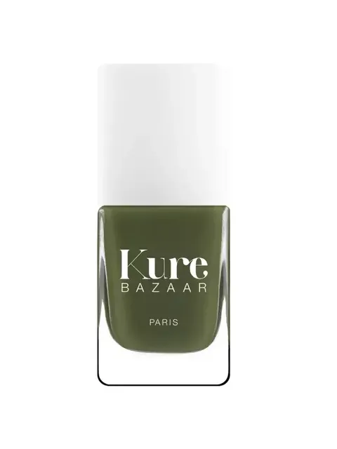 Kure Bazaar nail polish in olive green with white cap.