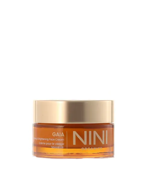 NINI Organics Gaia Face Cream in amber jar with gold lid, 50ml.