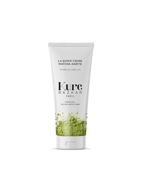 Kure Bazaar Matcha-Karite hand and nail cream tube with green powder design.
