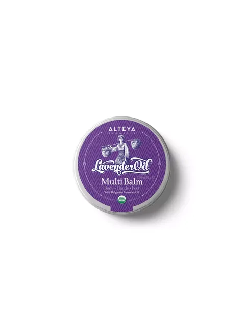 Alteya Lavender Oil Multi Balm tin with purple label.