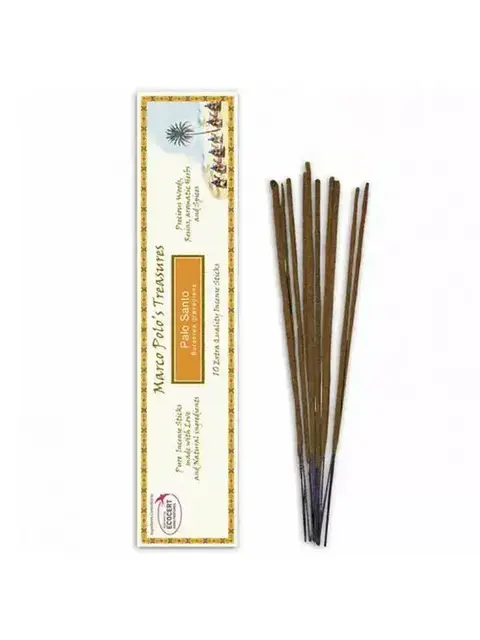 Palo Santo incense sticks with packaging showing Marco Polo's Treasures branding.