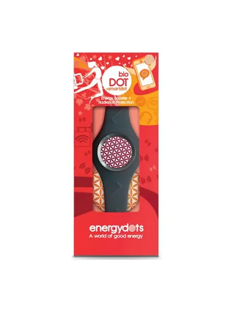 EnergyDOTS bioDOT smartDOT in red packaging, energy booster and radiation protection.
