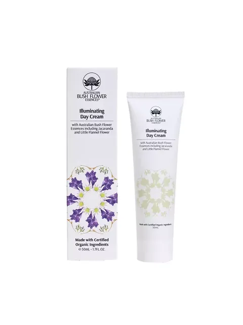 Illuminating Day Cream with Australian Bush Flower Essences, 50ml tube and box.