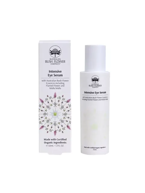 Intensive Eye Serum with Australian Bush Flower Essences, 50ml bottle and box.