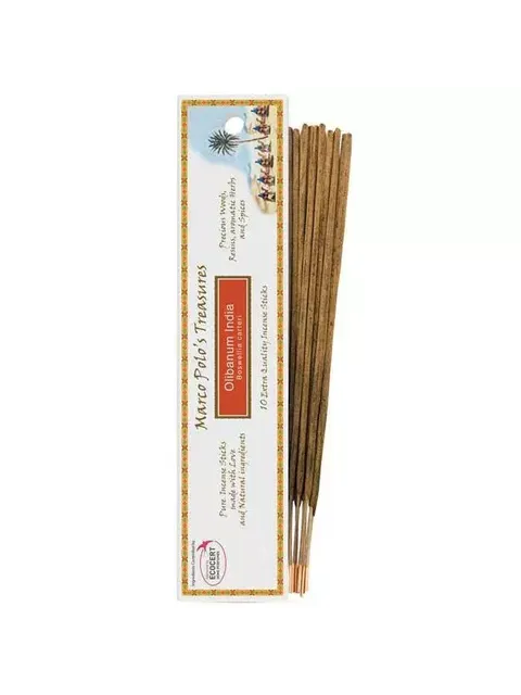 Marco Polo's Treasures Olibanum India incense sticks, 10 pack, natural ingredients.