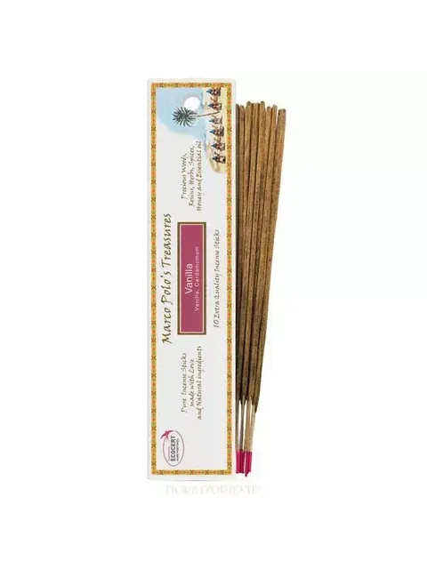 Vanilla incense sticks, Marco Polo's Treasures, 10 sticks, natural ingredients.
