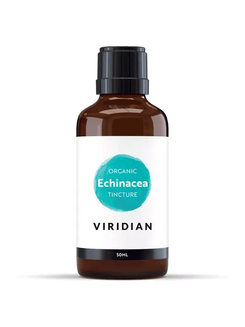 Brown bottle of Viridian Organic Echinacea Tincture, 50ml.