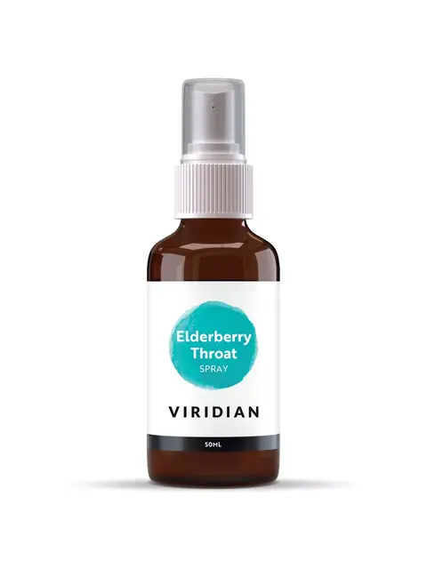 Elderberry Throat Spray bottle, 50ml, by Viridian.