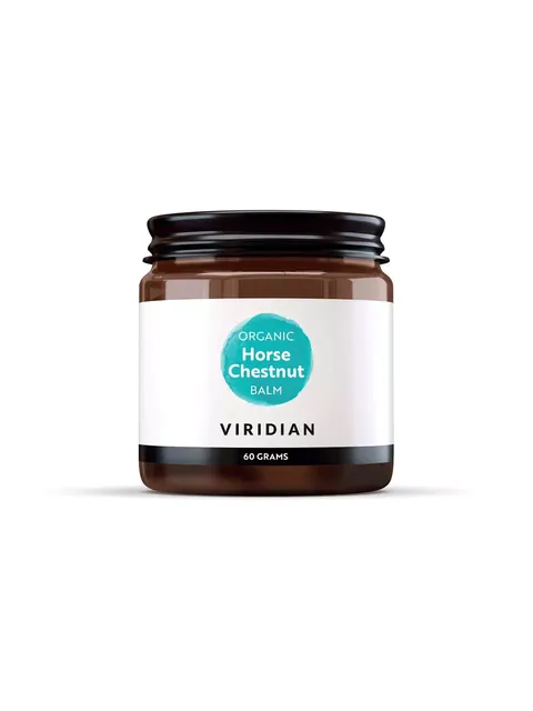 Brown jar of Viridian Organic Horse Chestnut Balm, 60 grams.