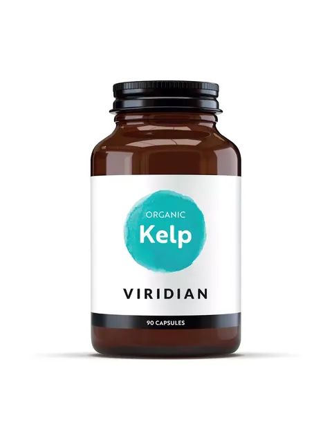 Brown bottle of Viridian Organic Kelp, 90 capsules.