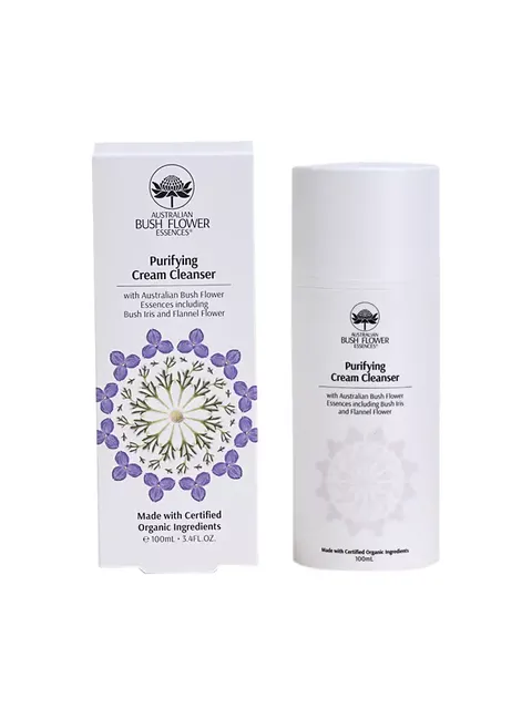 Purifying Cream Cleanser with Australian Bush Flower Essences, 100ml bottle and box.