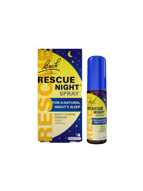 Bach Rescue Night Spray, 20ml bottle and box, for a natural night's sleep, vegan formula.