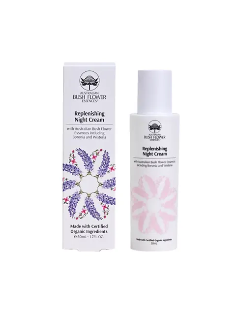 Replenishing Night Cream with Australian Bush Flower Essences, 50ml bottle and box.