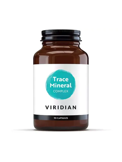 Viridian Trace Mineral Complex, 90 capsules in a brown bottle.