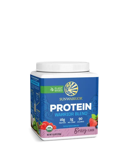Sunwarrior Protein Warrior Blend, berry flavour, 375g, plant-based, USDA organic.