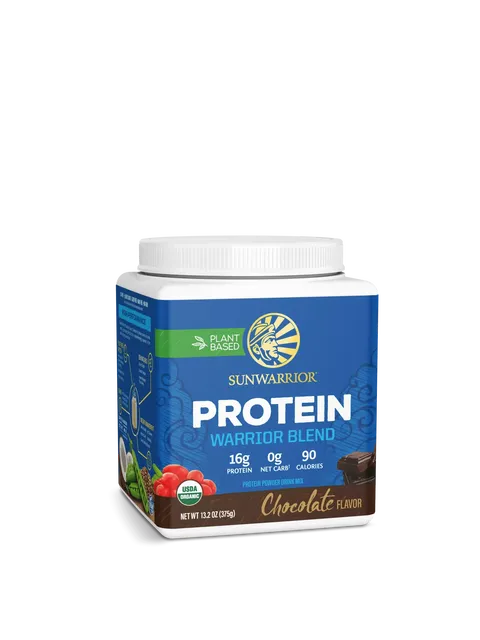 Sunwarrior Protein Warrior Blend, chocolate flavour, 375g, plant-based, USDA organic.