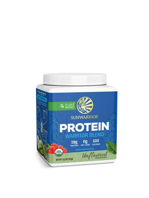 Sunwarrior Warrior Blend Protein, 375g, plant-based, unflavoured, USDA organic.