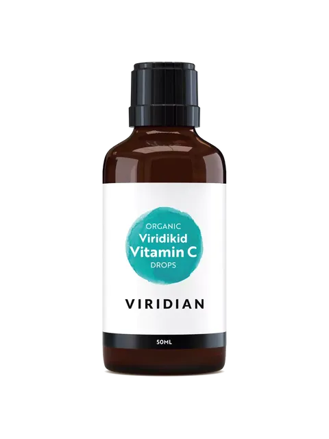 Brown bottle of Viridian Viridikid Vitamin C Drops, 50ml.