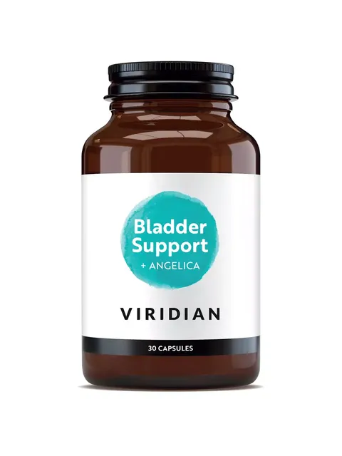 Viridian Bladder Support with Angelica, 30 capsules in a brown bottle.