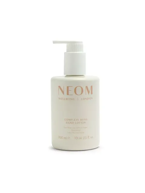 NEOM Complete Bliss Hand Lotion, 300ml bottle with pump dispenser.