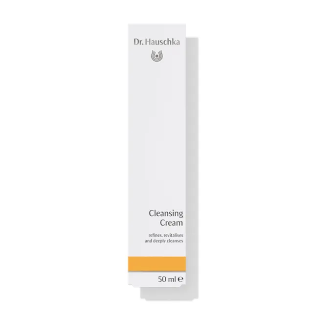 Dr. Hauschka Cleansing Cream box, 50 ml, white with orange band.