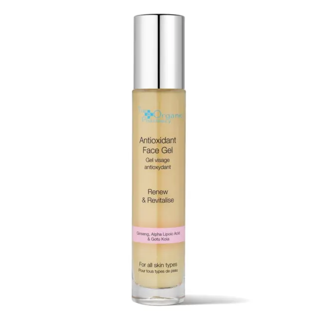Antioxidant Face Gel bottle with silver cap, for all skin types.