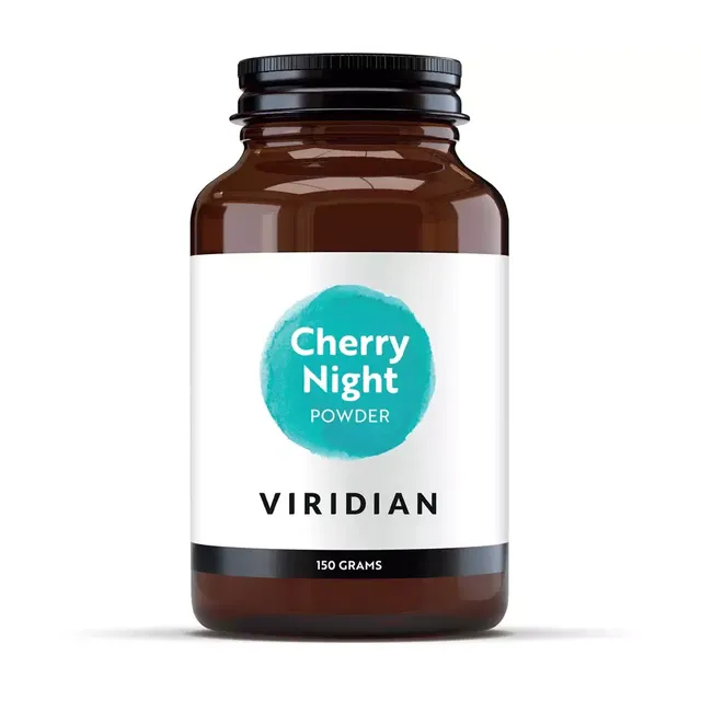 Brown jar of Viridian Cherry Night Powder, 150 grams.