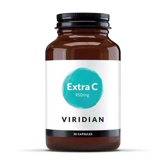 Viridian Extra C 950mg, 30 capsules in a brown bottle.