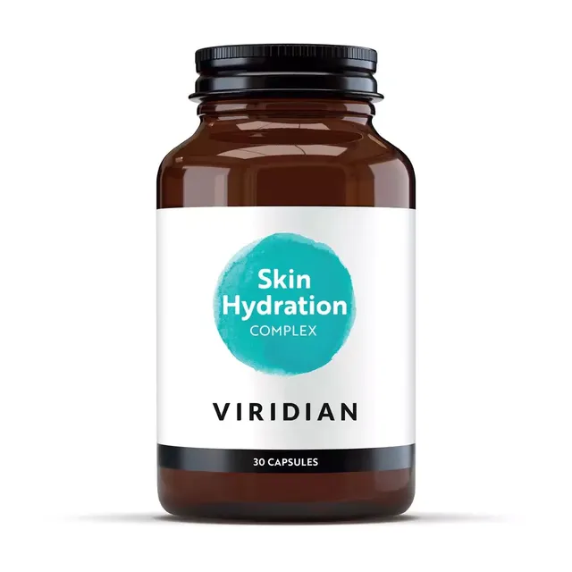 Brown bottle of Viridian Skin Hydration Complex, 30 capsules.