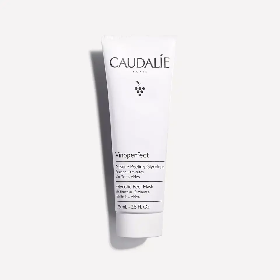 Caudalie Vinoperfect Glycolic Peel Mask, 75 mL tube, white background.