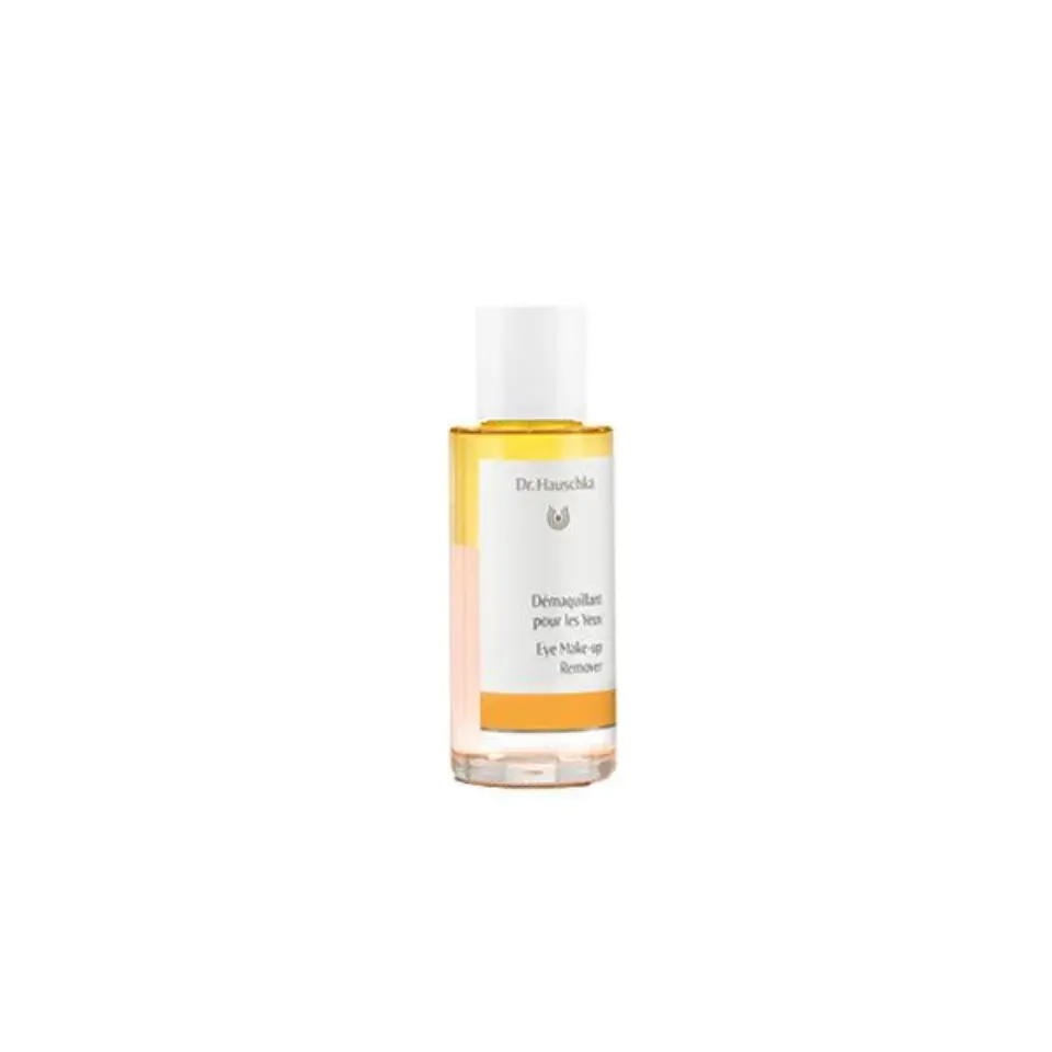 Dr. Hauschka Eye Make-up Remover bottle with white cap.
