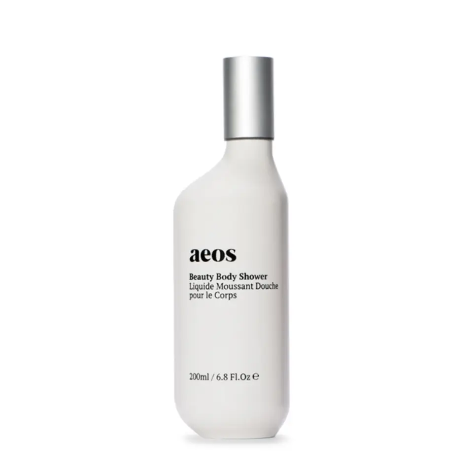 Aeos Beauty Body Shower bottle, 200ml, with silver cap.