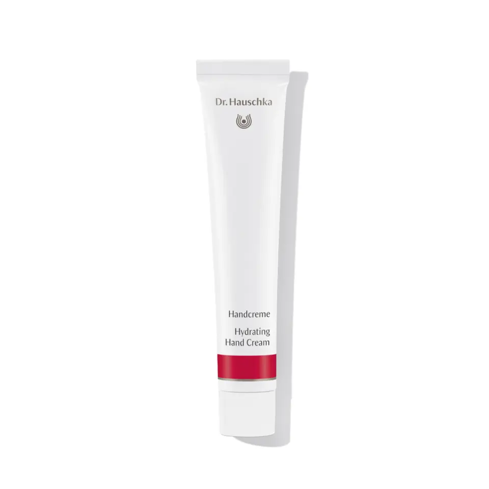 Dr. Hauschka Hydrating Hand Cream tube with red accent.