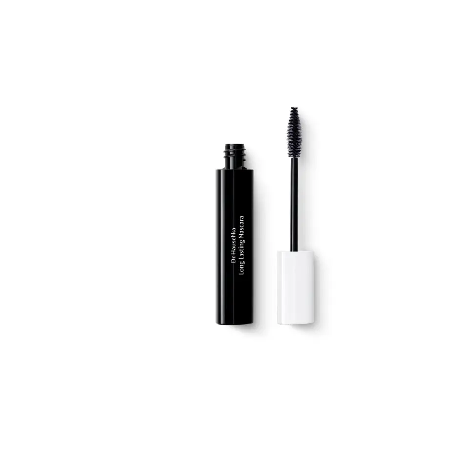 Black mascara tube with white cap, labelled "Dr. Hauschka Long Lasting Mascara".