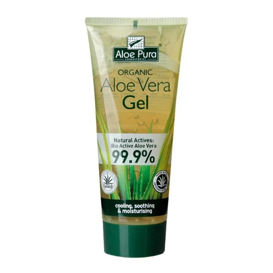 Aloe Pura Organic Aloe Vera Gel tube, 99.9% bio active aloe vera, cooling and moisturising.