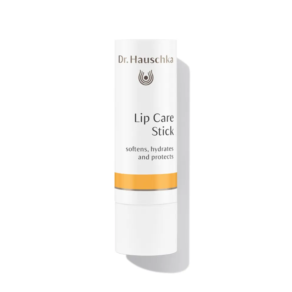 Dr. Hauschka Lip Care Stick, softens, hydrates, and protects. White tube with orange band.