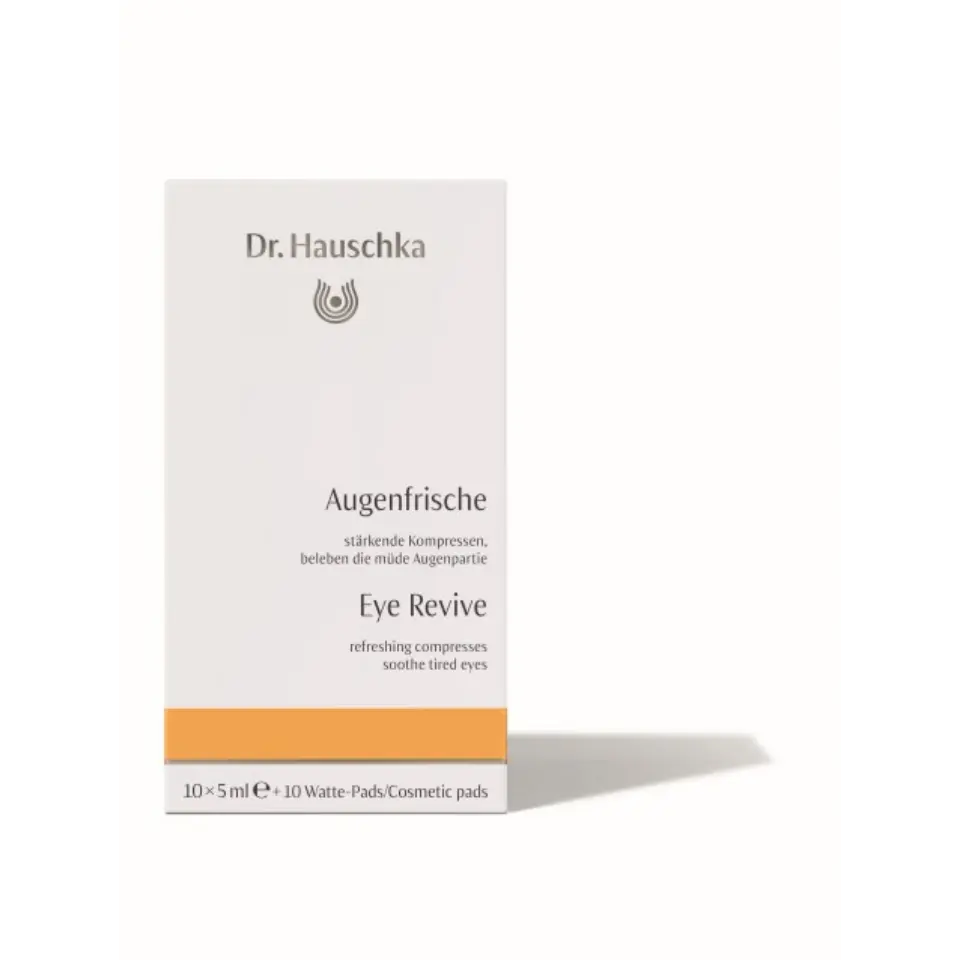 Dr. Hauschka Eye Revive box with 10 x 5ml and 10 cosmetic pads.