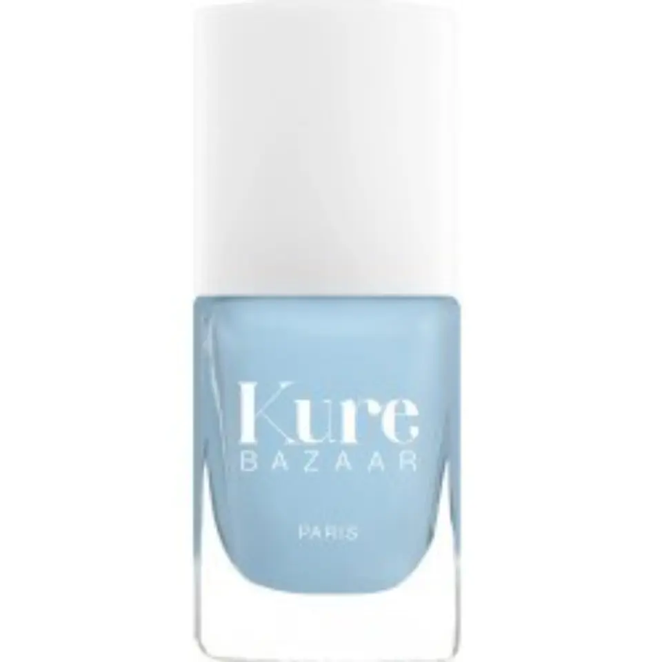 Kure Bazaar nail polish bottle, light blue shade, white cap.