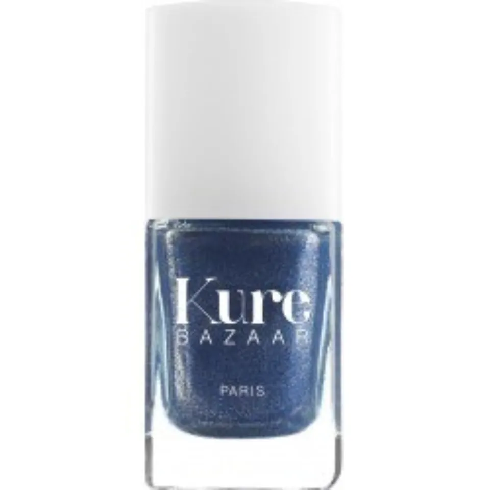 Blue nail polish bottle with white cap, labelled "Kure Bazaar Paris".